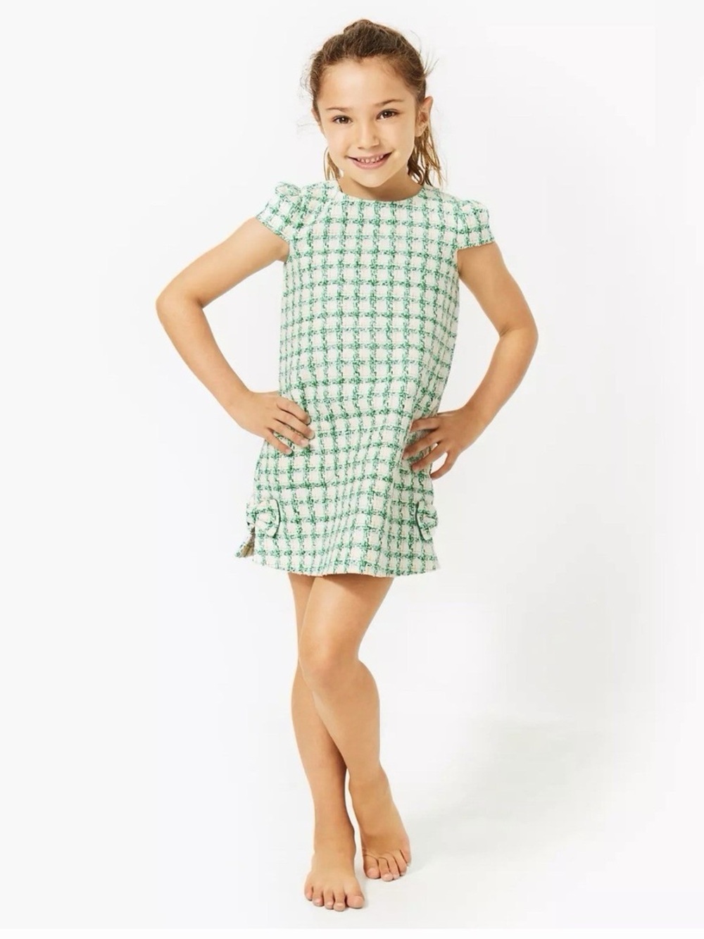 NWT Lily Pulitzer fiddle leaf Green & White Tweed Cap-Sleeve Kids Dress